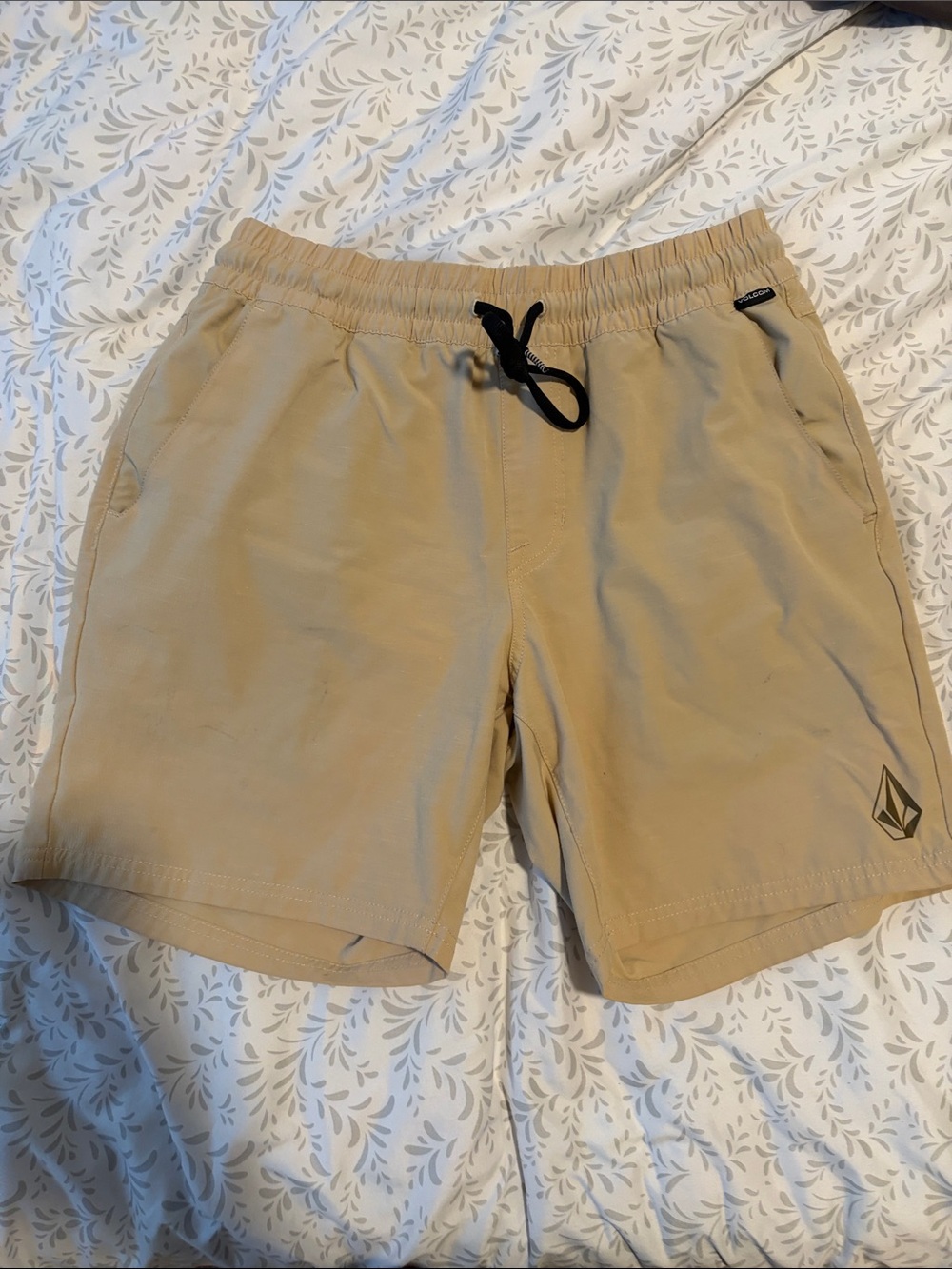 Volcom Men’s Khaki Swim Hybrids with Black Drawstring